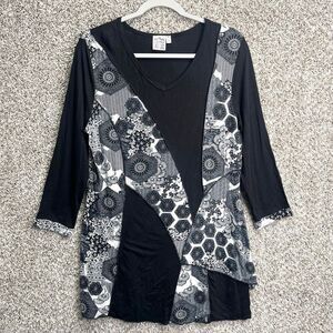 Parsley & Sage Tunic Top Women’s Medium Black and White Patchwork Long Sleeve